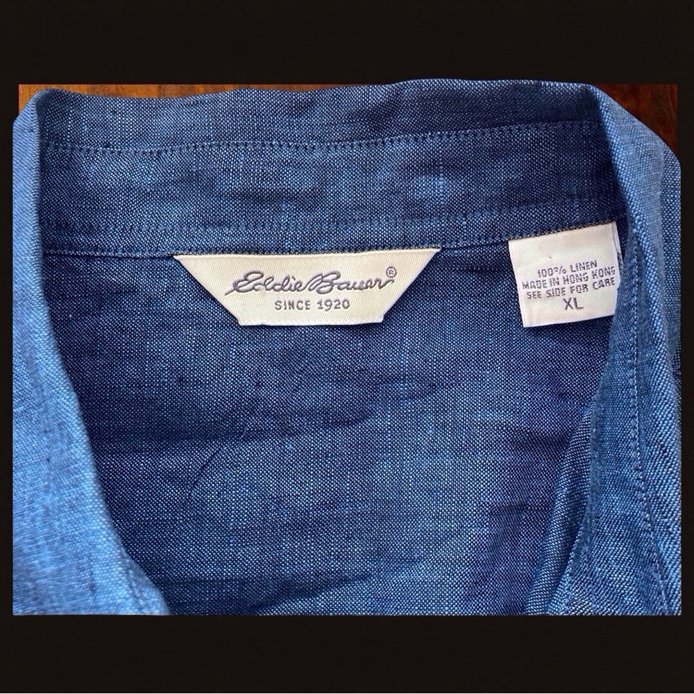 Vintage Eddie Bauer Linen Shirt | XL | 100% Linen blue Old Money Casual - Picture 8 of 11